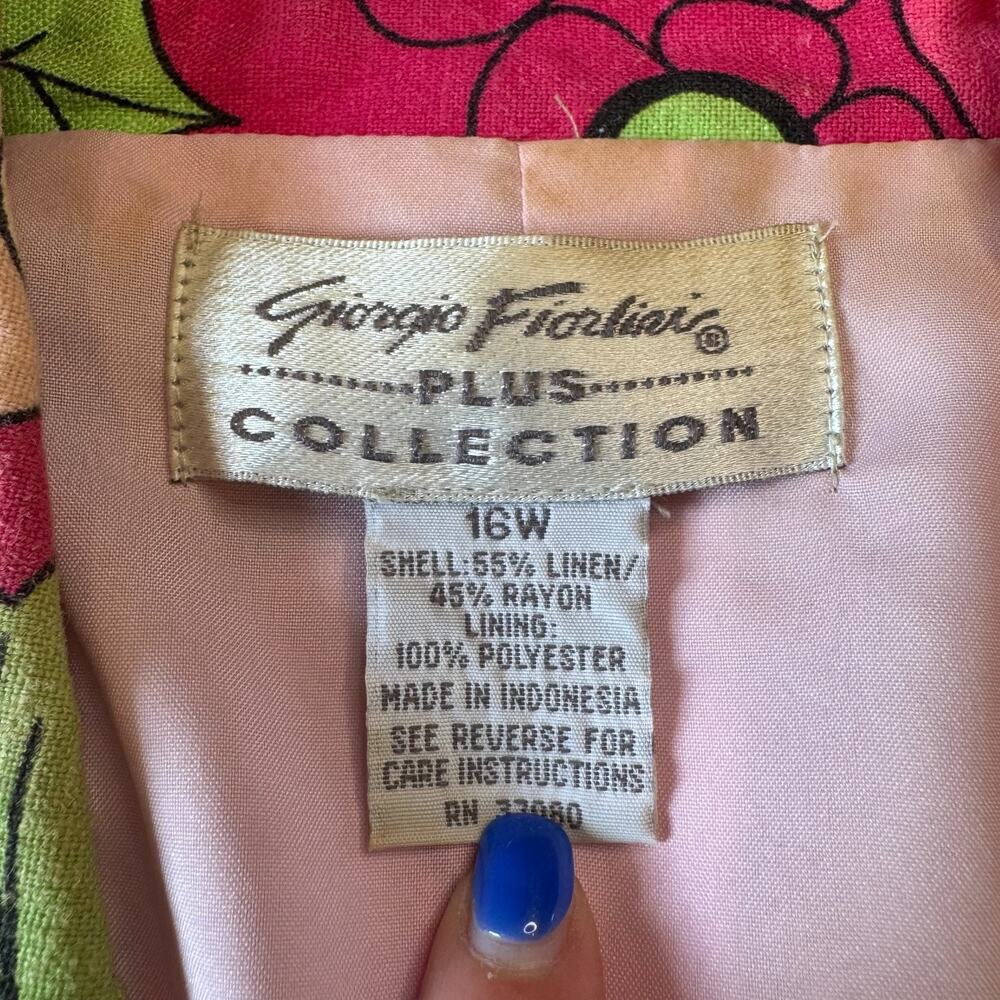 Giorgio Fiorlini Collection Linen Blend Pink Floral Blazer Jacket Women Plus 16W - Picture 2 of 6